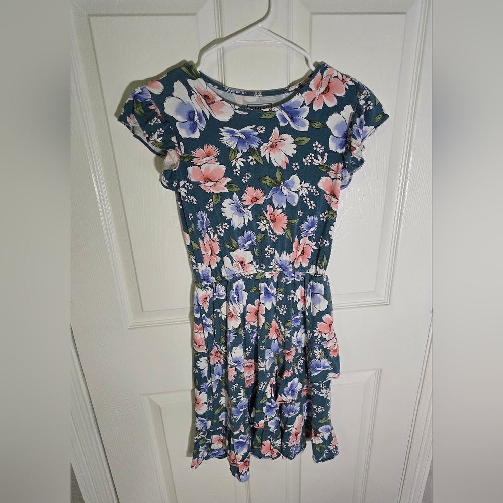 Bailey Lane Girls Flutter Sleeve Tiered Floral Stretchy Casual Dress Large